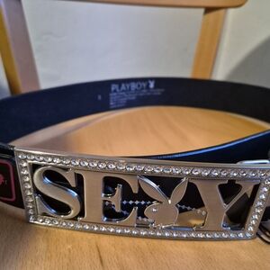 PLAYBOY Black Belt with Silver 'SEXY' Buckle